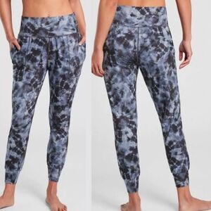 Athleta Salutation Printed Joggers Blue Green Navy Tie Dye Cozy Lounge Pants S